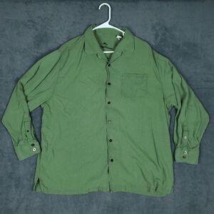 Tommy Bahama Shirt Mens 1XLB Green Silk Button Up Long Sleeve Relaxed Fit Casual